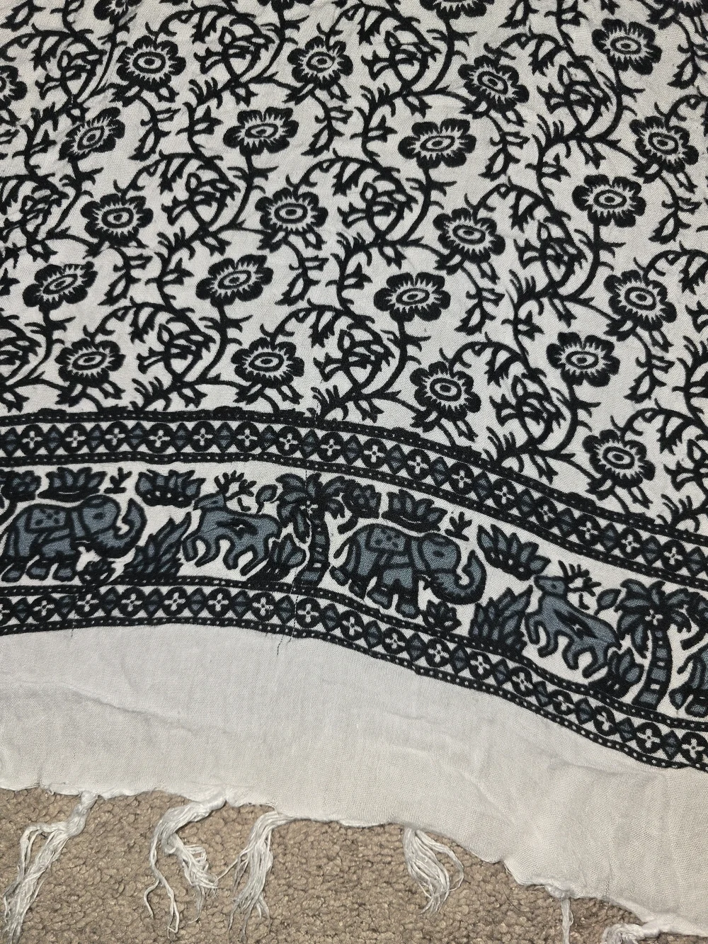 Black and White Beach Sarong, Boho Mandala Wall Tapestry